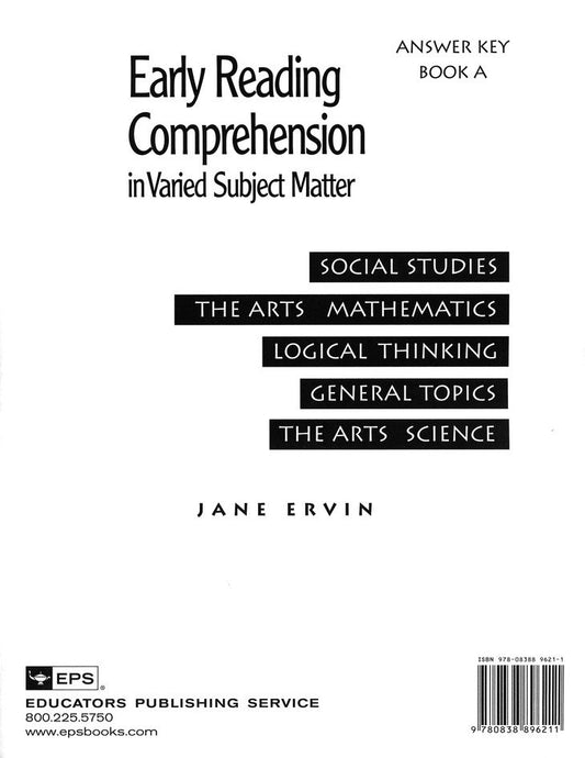 Early Reading Comprehension A - Answer Key - Grade 2