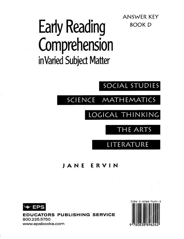 Early Reading Comprehension D - Answer Key - Grade 4