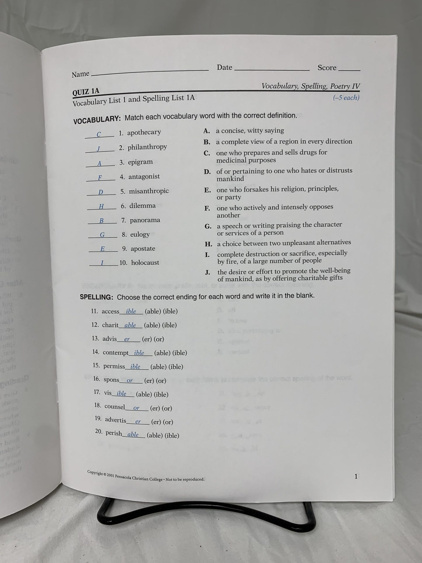 Abeka Vocabulary, Spelling, Poetry IV (4th Ed.) Set of 2