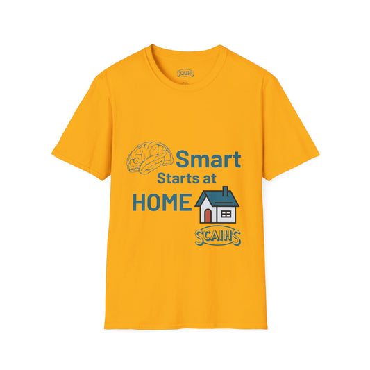 Smart Starts at Home T-Shirt, Motivational Tee, Gift for Educators, Adult Unisex Casual Top, Home Schooling Apparel, Yellow Graphic Shirt