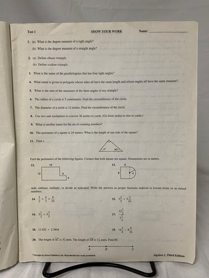 Saxon Algebra 1 (3rd Ed.) Test Forms