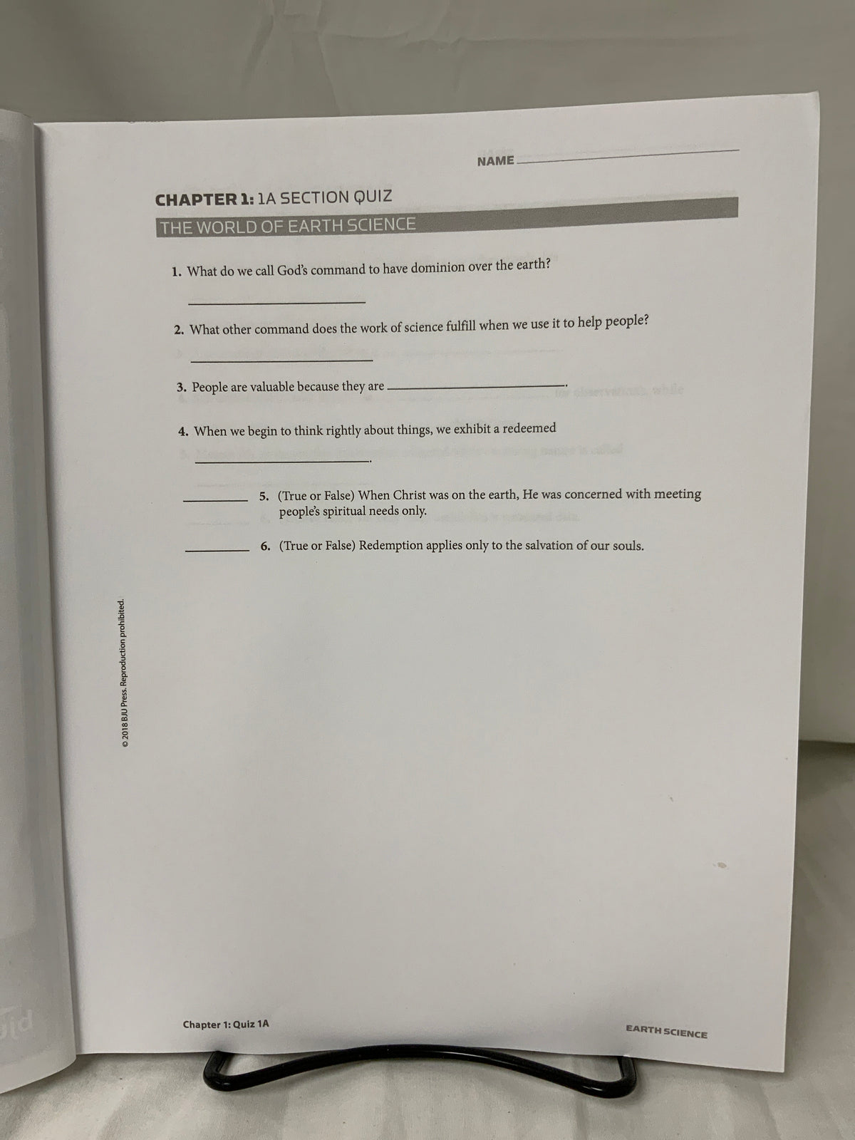 BJU Earth Science (5th Ed.) Assessments