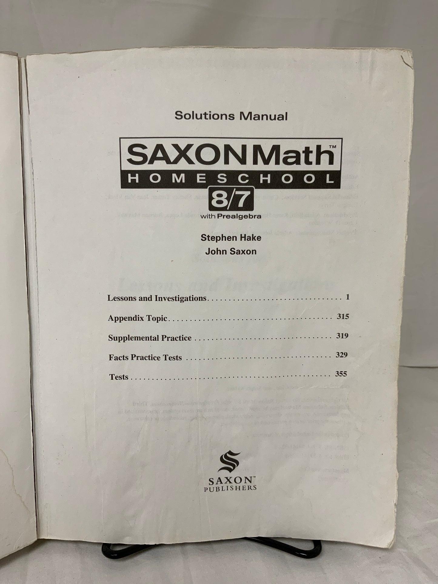 Saxon Math 8/7 Homeschool (3rd Ed.) Solutions Manual