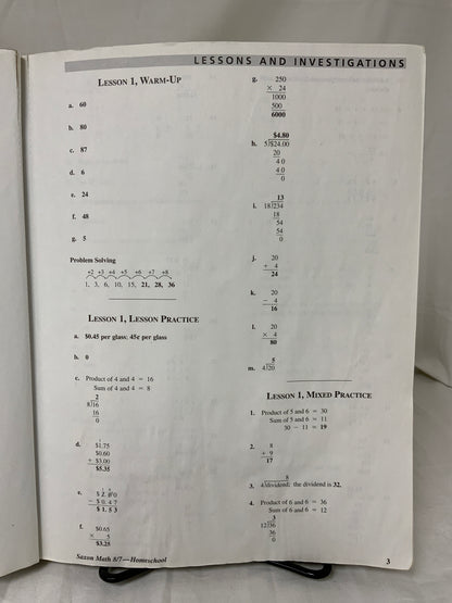 Saxon Math 8/7 Homeschool (3rd Ed.) Solutions Manual