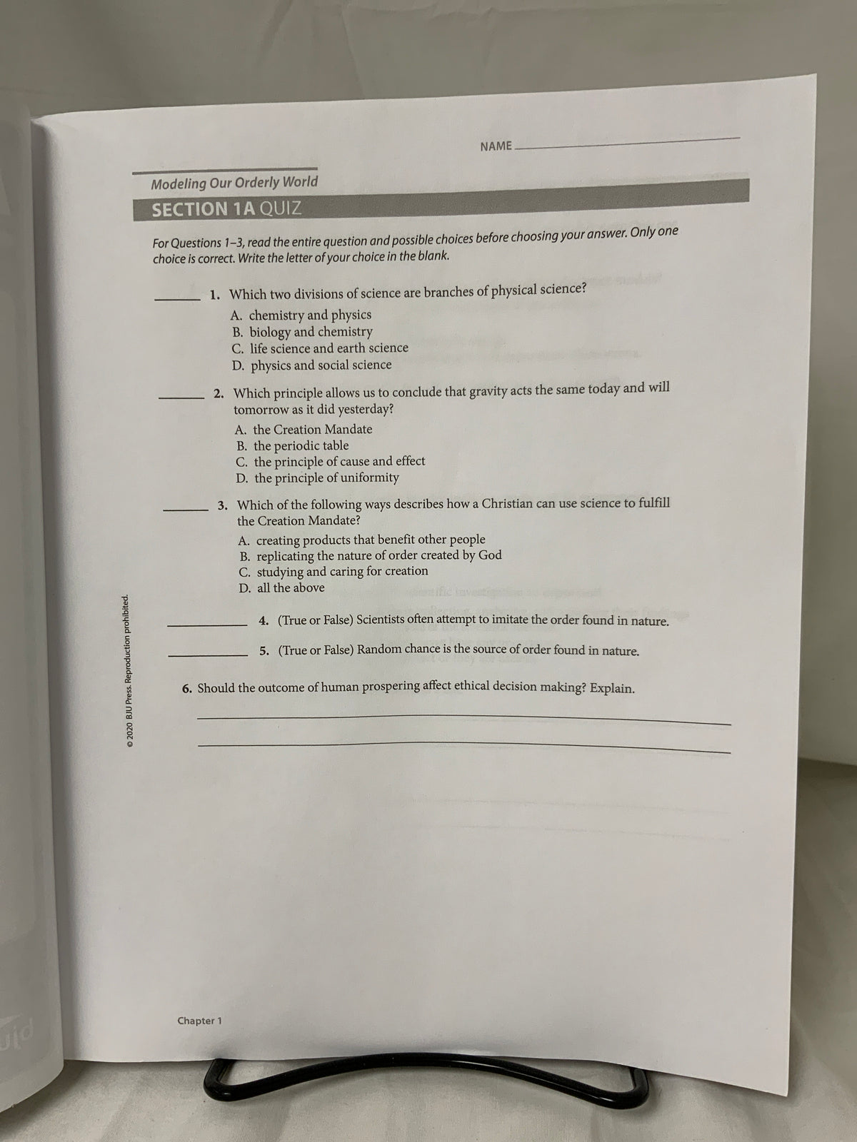 BJU Physical Science (6th Ed.) Assessments