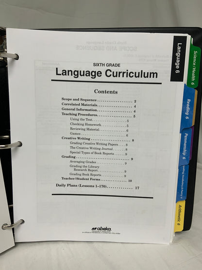 Abeka Sixth Grade Curriculum (6th Ed.) Lesson Plans