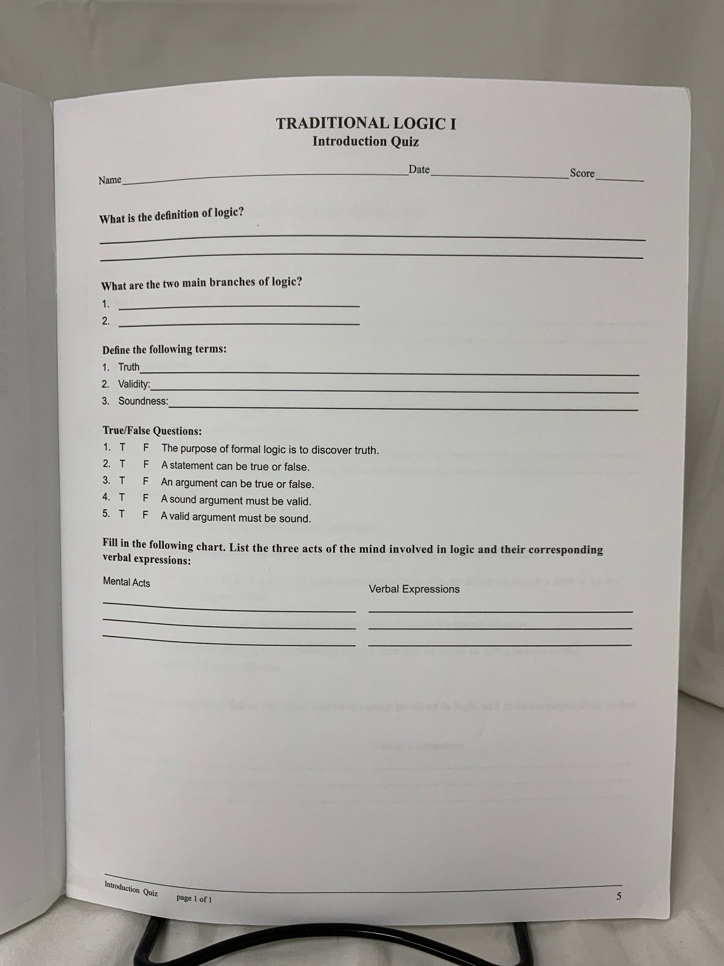 Traditional Logic I (2nd Ed.) Quizzes & Tests