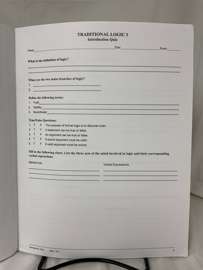 Traditional Logic I (2nd Ed.) Quizzes & Tests