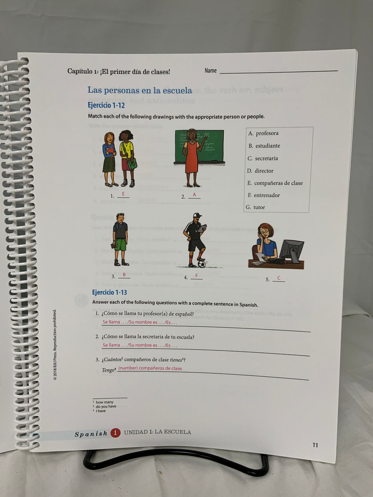 BJU Spanish 1 (3rd Ed.) Student Activities Answer Key