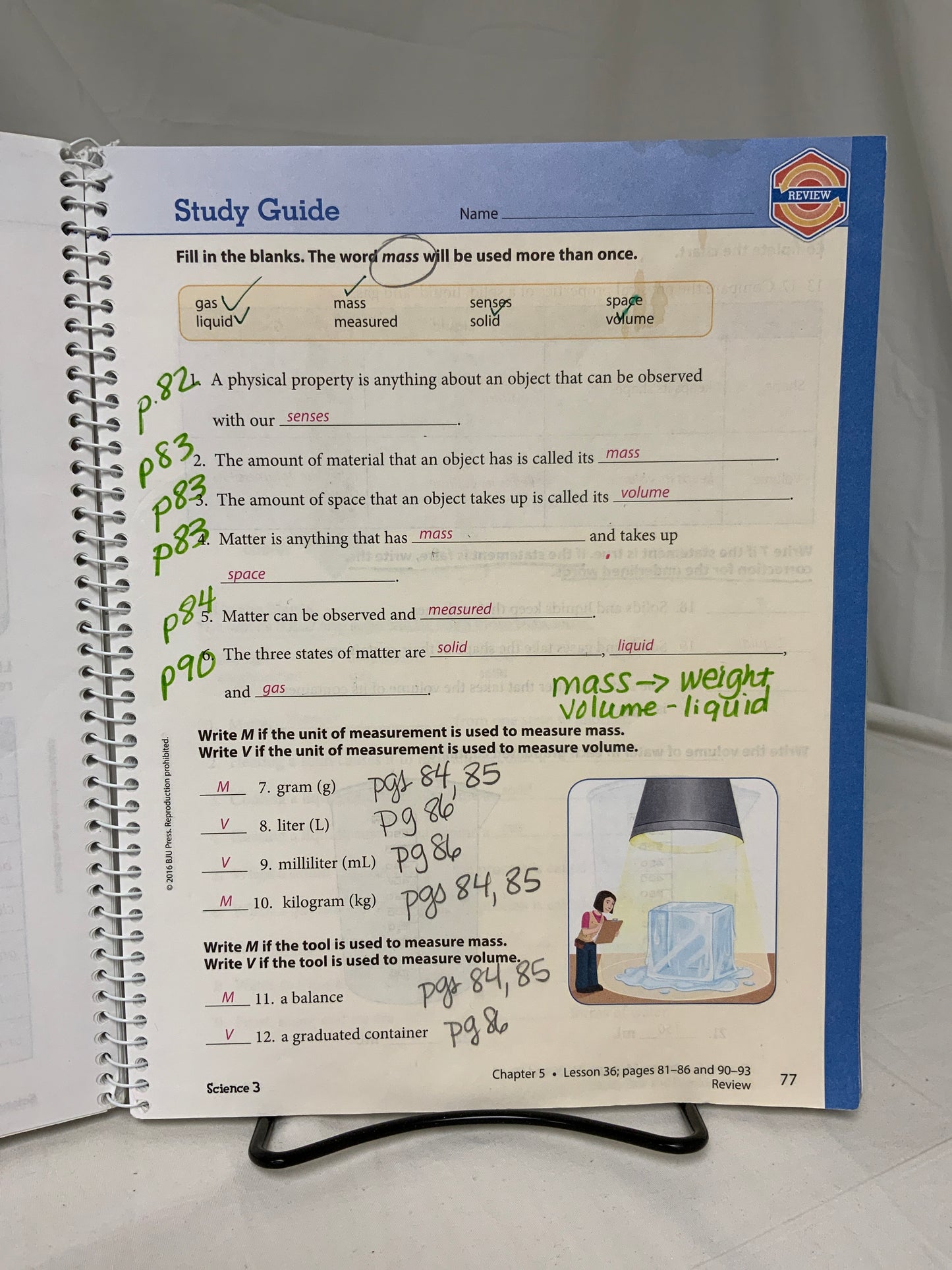 BJU Science 3 (4th Ed.) Activity Manual Answer Key