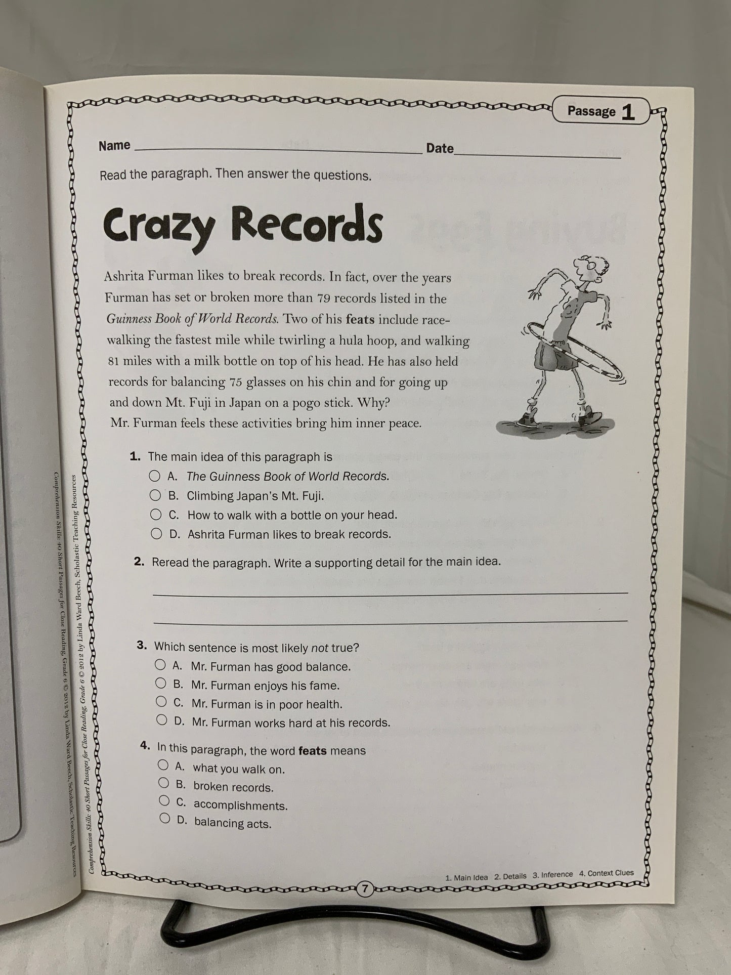 Comprehension Skills: 40 Short Passages for Close Reading - Grade 6