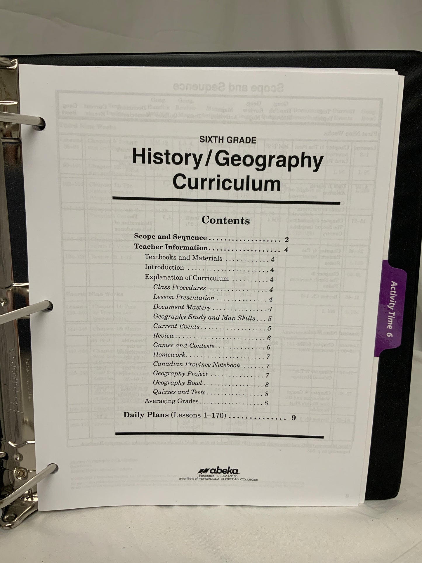Abeka Sixth Grade Curriculum (6th Ed.) Lesson Plans