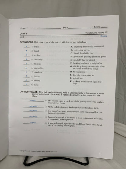 Abeka English 12 Parent Kit