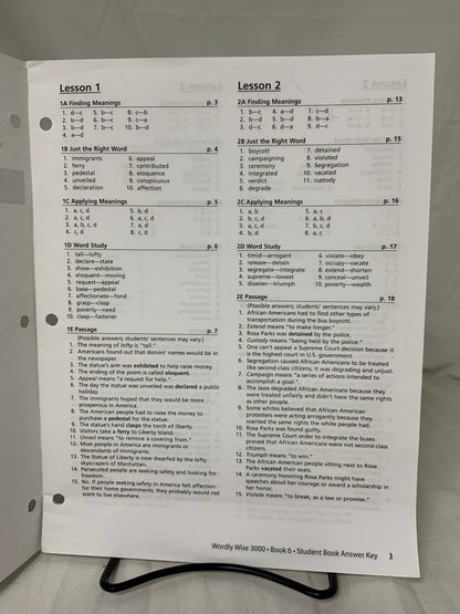 Wordly Wise 3000 Book 6 (3rd Ed.) Answer Key