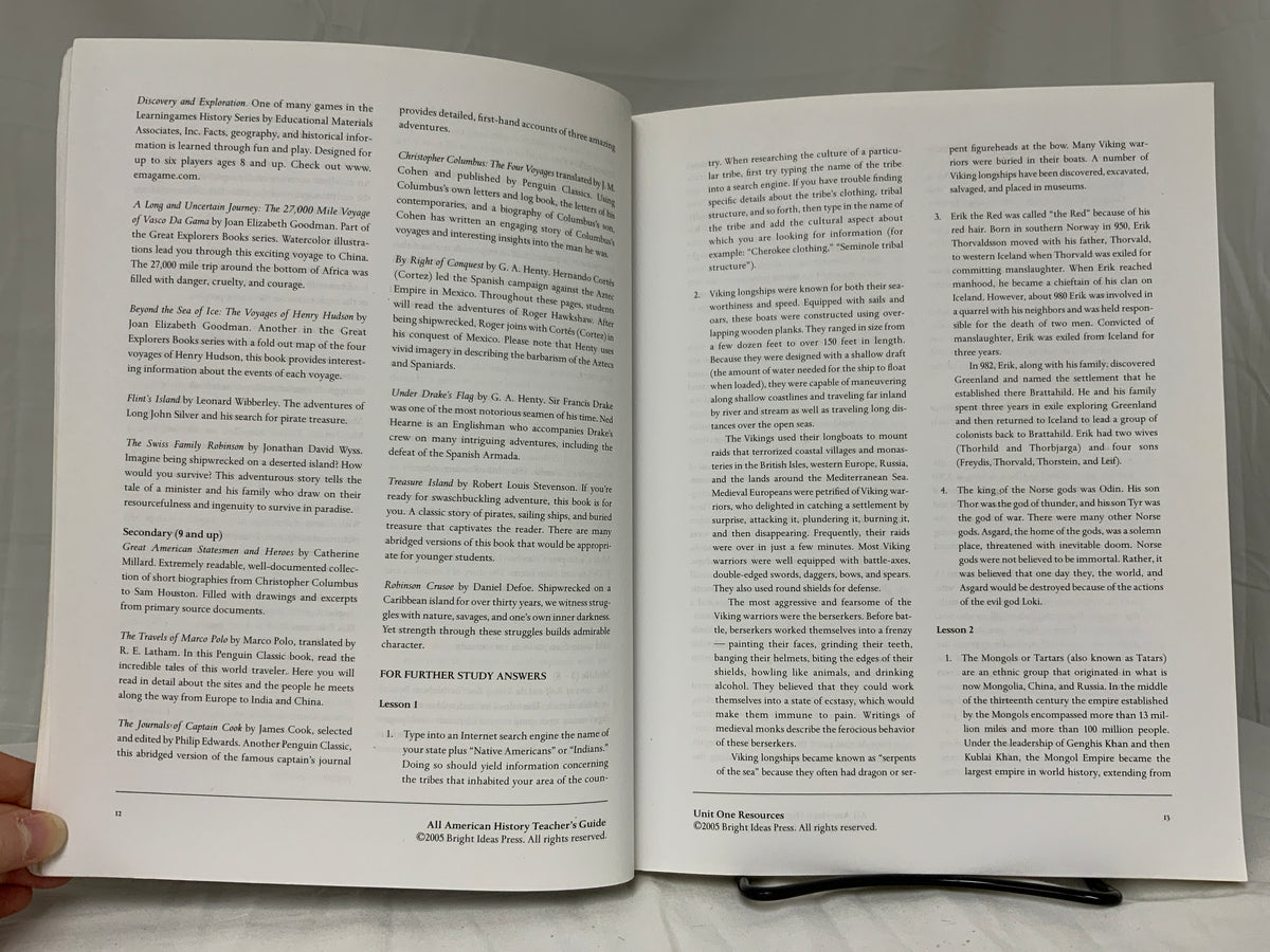 All American History Volume 1 Teacher's Guide & Answer Key