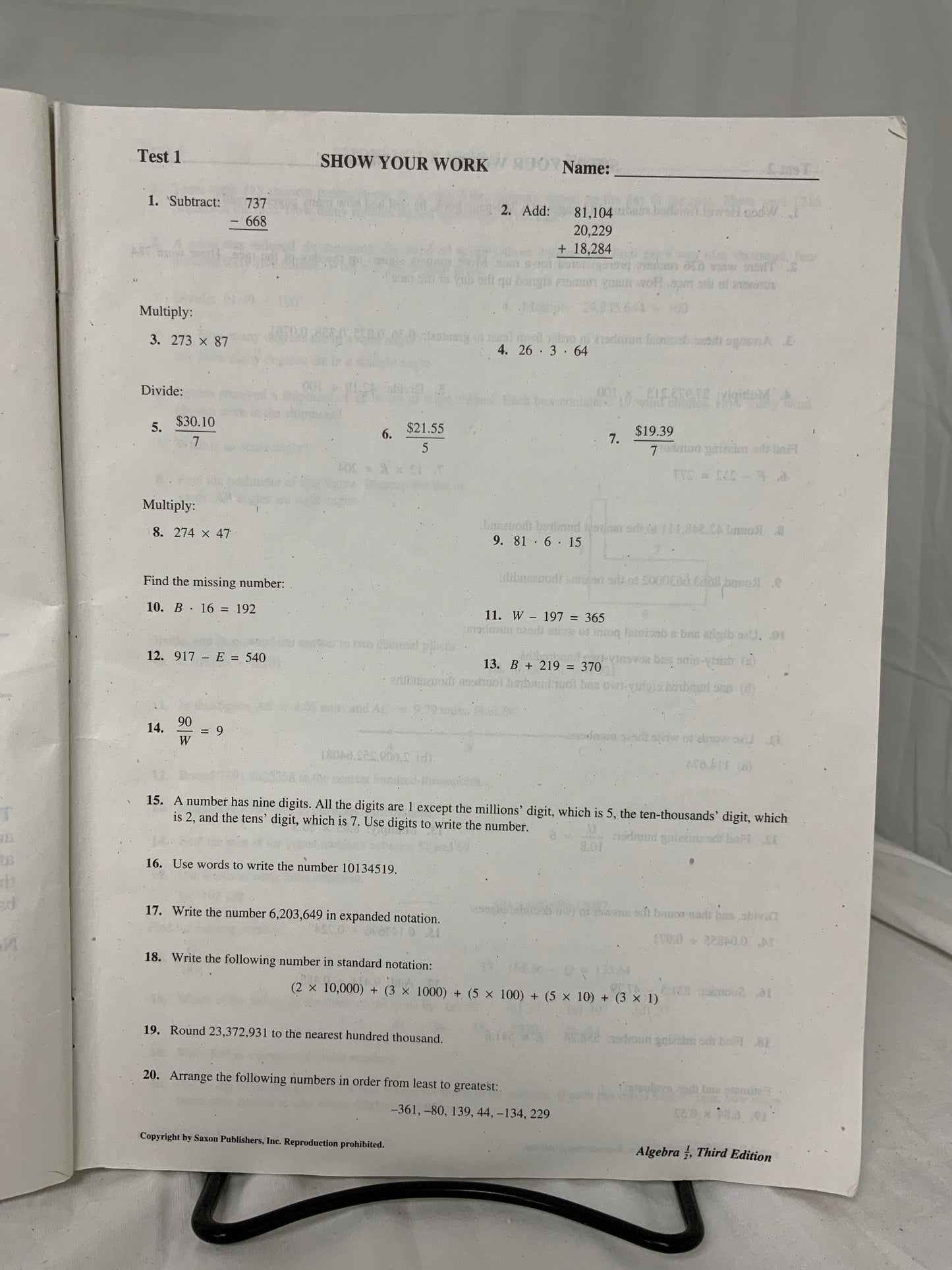 Saxon Algebra 1/2 (3rd Ed.) Set of 4