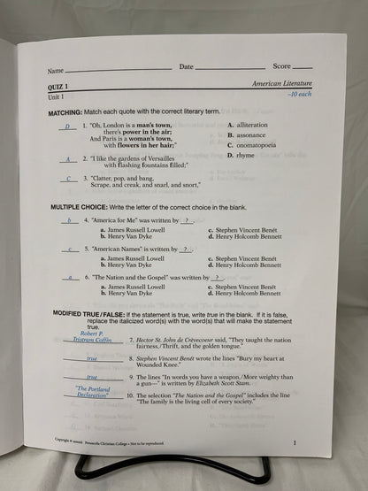 Abeka English 11 Parent Kit