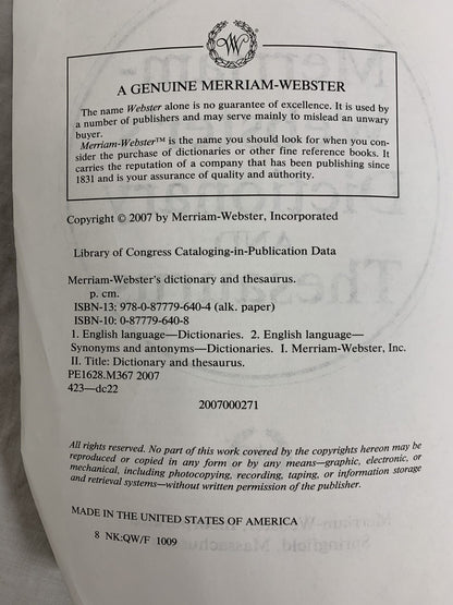 Merriam Webster's Dictionary and Thesaurus