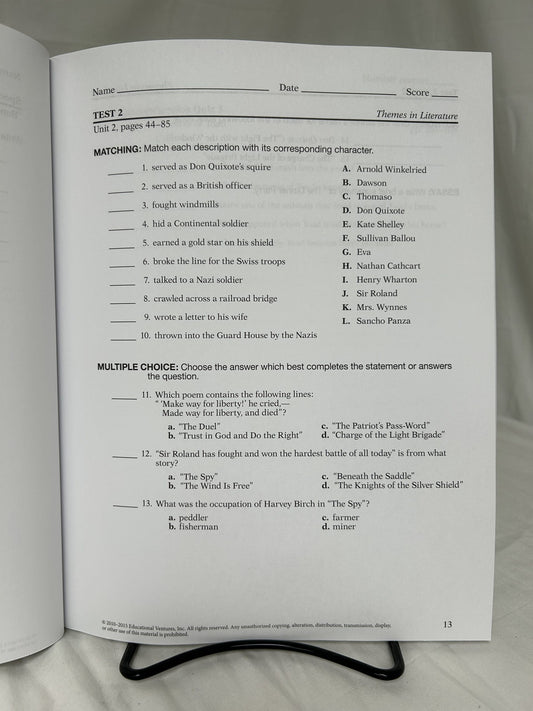 Abeka Themes in Literature (4th Ed.) Quizzes/Tests