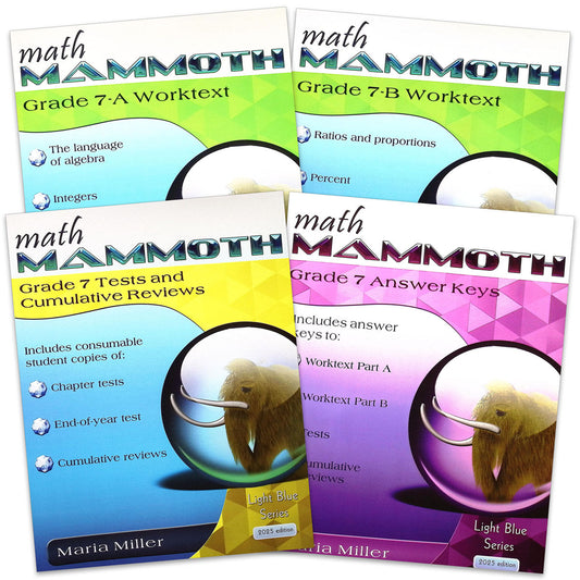 Math Mammoth Grade 7 Package Light Blue Series (Color Version, 2025 Edition)